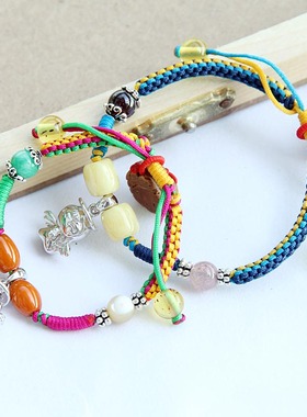 925纯银家和智慧福星宝宝天使桃核桃篮小鞋彩绳精致手链两款