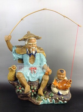 客厅渔翁摆件爷孙获大利
