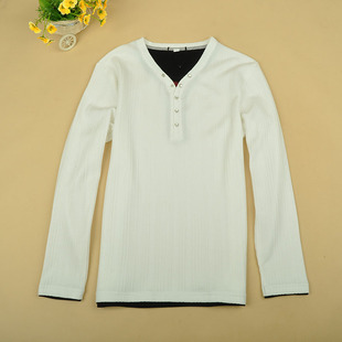 春装新款男装欧洲韩版日系加厚V领长袖T恤男士