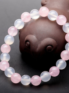 天然粉晶白玛瑙百搭单圈手链