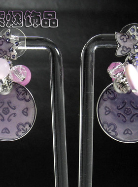 紫烟促销 韩国正品 Nuance品牌-时尚紫色碎花圆牌 耳环 耳坠