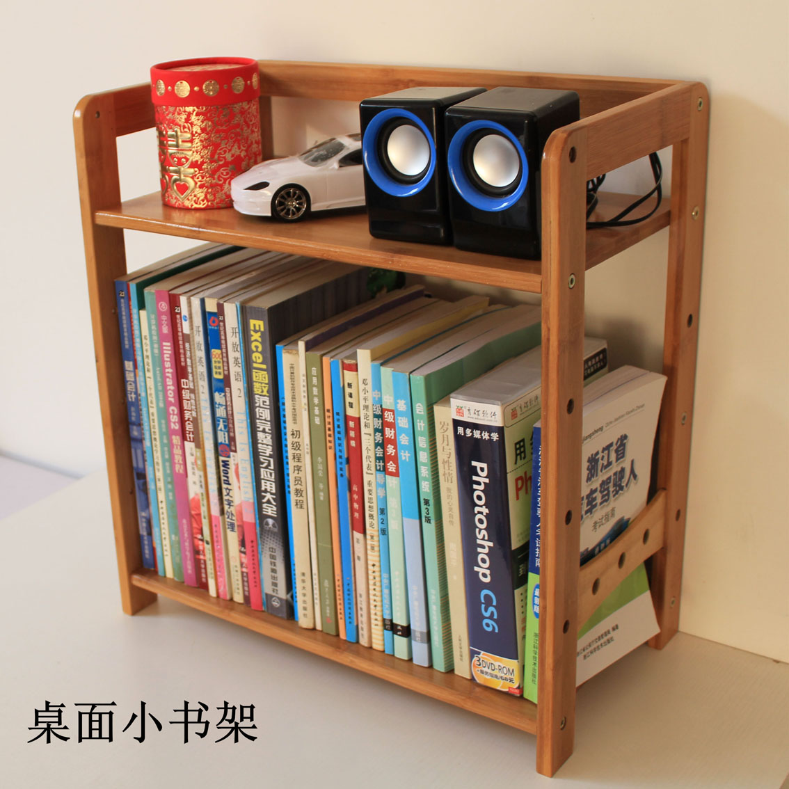 楠竹简易台面架办公桌面小型二三层书架书柜实木学生置物架收纳架