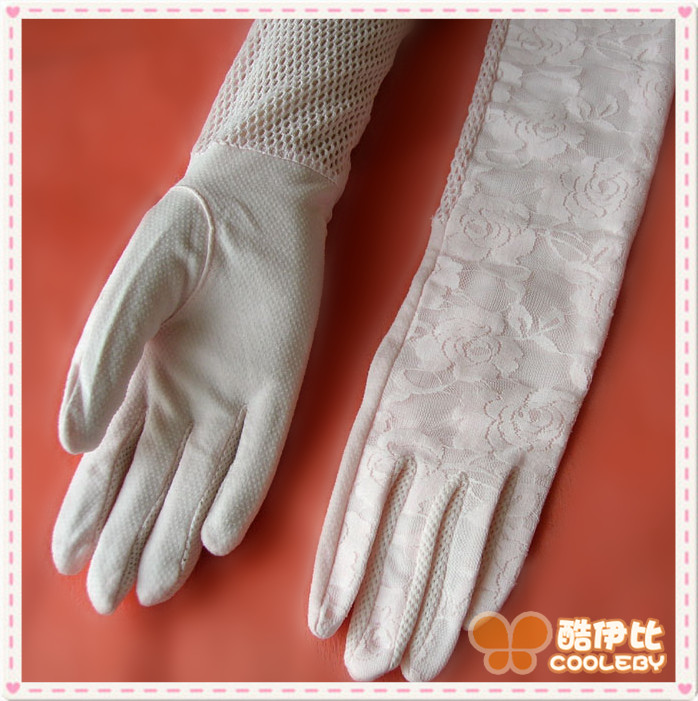 夏季开车防晒长手套防紫外线特制纯棉超吸汗透气蕾丝50CM