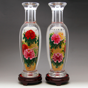 内画花瓶特色水晶创意礼品办公家居客厅手工艺摆件 富贵牡丹13径