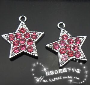 【玫红钻五角星吊坠】DIY配件卡通吊坠精品店外贸货源饰品散件
