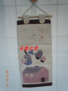 手工贴花棉麻布艺墙挂式布艺收纳袋门后置物袋挂多层储物兜挂袋