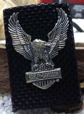 ZIPPO原装正品打火机 皮革编织 镀银哈雷大展翅雄鹰 专柜正版防风