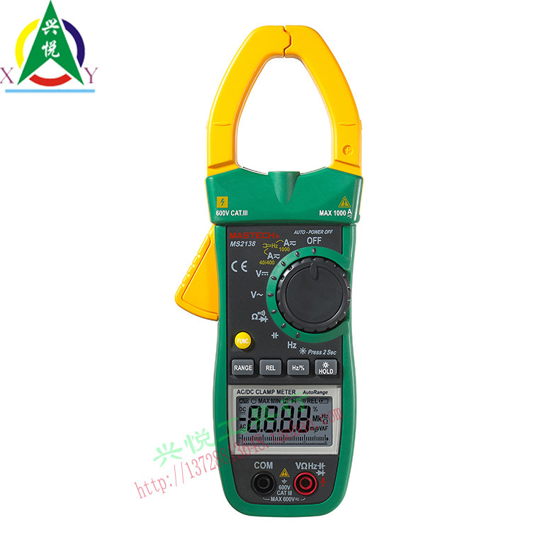 Зажиженный счетчик Huayi MS2138 (AC/DC 1000A) Цифровой дисплей зажидок Многоцелевой счетчик Многоцелевой счетчик