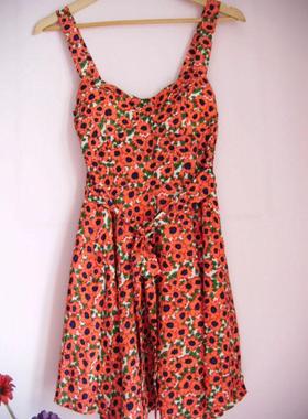 Forever 21 F21网红款海边度假森女花朵吊带连衣裙