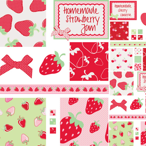 少女红色大红草莓樱桃可爱矢量背景 草莓樱桃可爱矢量高清素材