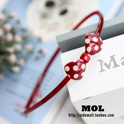 韩国进口波点圆润小蝴蝶结发箍