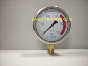 。冲钻特价100MM径向100MPA高压压力表螺纹1/2PT，耐震不锈钢充油