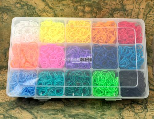 Rainbow Loom15色塑料盒装橡皮筋4200根彩虹手环编织手链环补充包