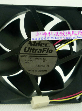 热卖原装NIDEC T80T12MUB7-52 DC12V 0.19A 8025 8CM电脑散热风扇