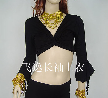 广场舞健身瑜伽舞蹈练习上衣新款 肚皮舞卷叶袖上衣满百包邮