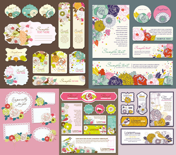 欧式复古婚庆婚礼手绘花鸟卡片标签请柬贺卡矢量设计花卉素材024