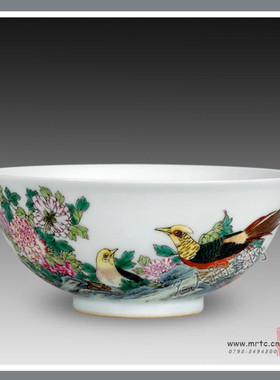 仿古瓷景德镇名人陶瓷仿清雍正珐琅彩锦鸡牡丹纹碗工艺品摆件
