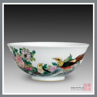 仿古瓷景德镇名人陶瓷仿清雍正珐琅彩锦鸡牡丹纹碗工艺品摆件