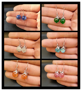 多色猫眼石海豚 瑞隆轩珠宝 天然玉石 糖果色 耳饰吊坠 圆珠耳环