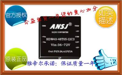 HDW40-12D12C3 ANSJ DC-DC 40W 12转正负12V 代理 安时捷电源模块