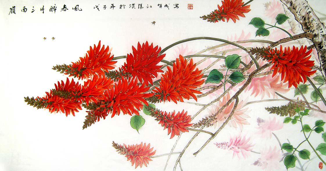 707海报印制展板写真喷绘贴纸素材53岭南三月醉春风花卉画 - 副本