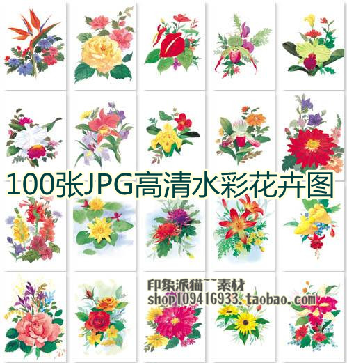 设计素材 100张高清清新水彩花卉 玫瑰睡莲向日葵鸢尾421M 350dpi 商务/设计服务 设计素材/源文件 原图主图