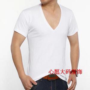 夏季大V字领加肥加大码短袖T恤衫男士半袖打底胖人韩版潮男装定做