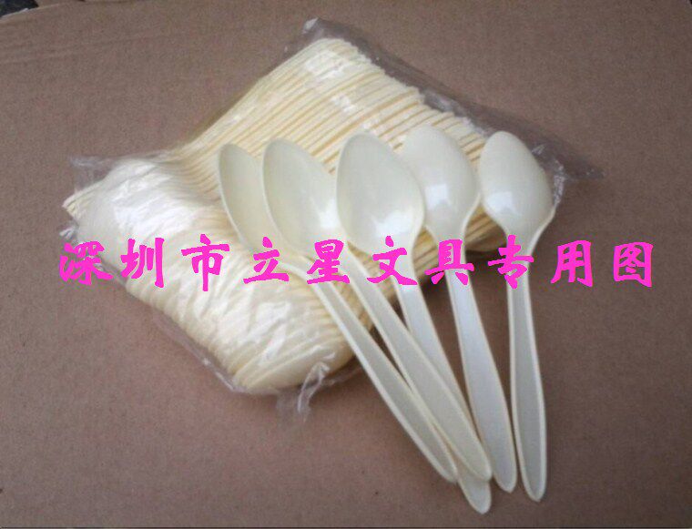 一次性勺子 塑料勺子 勺子 塑胶小勺子 塑料调羹 汤勺子 100支/包