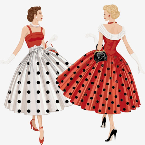 50年代复古摩登女郎服装插画矢量素材 摩登女郎高清矢量源文件