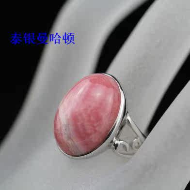泰银 925纯银 曼谷手工正品原创设计镀白金天然红纹石财富戒指13