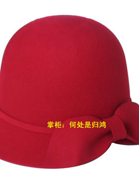 红色赫本风格纯羊毛呢马术骑士帽
