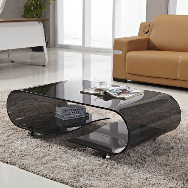 移动带轮长方形小户型玻璃茶几