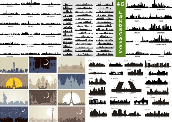 矢量设计素材 世界著名城市景观剪影图案背景 EPS格式源文件