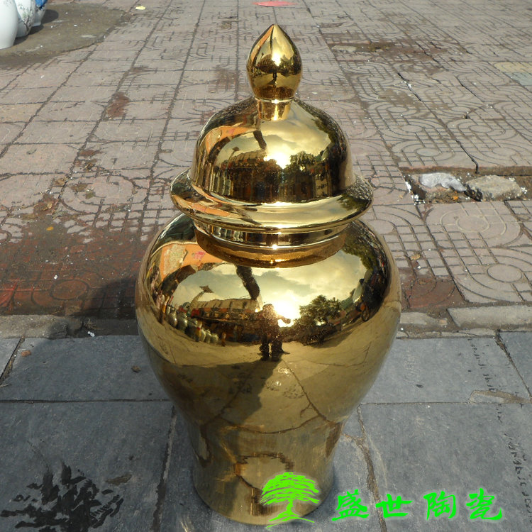 景德镇金色将军罐客厅落地花瓶
