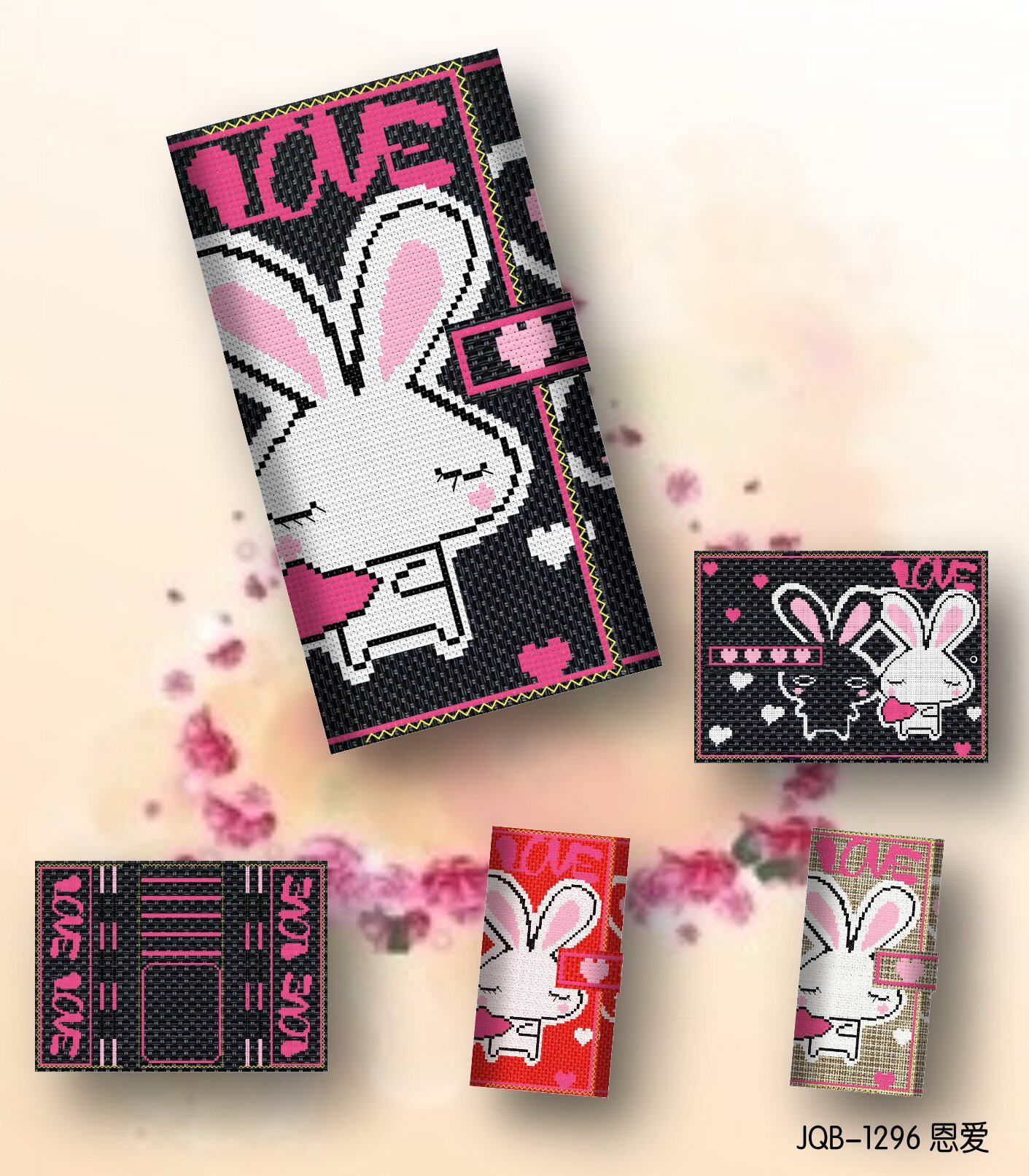 包邮新款水晶丝线十字绣钱包男士女士三折长款 恩爱 非成品钱夹