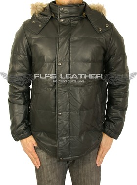 日单无标样板山羊皮可拆帽羽绒服 goatskin leather down肩44胸58