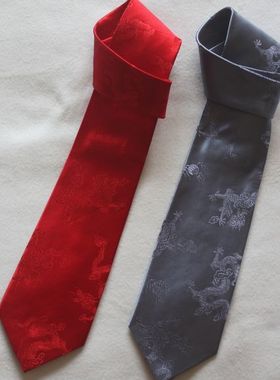 礼品南京云锦研究所 南京特产 吉祥牌云锦红灰色龙纹云锦领带现货