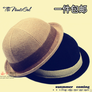 韩版亲子夏款宝宝棉麻凉帽/儿童草帽/男女童帽子亚麻草帽圆顶礼帽