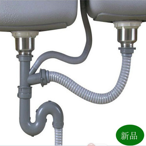 厨房水槽下水配件 不锈钢洗菜盆配件 防臭钢丝下水软管下水器包邮