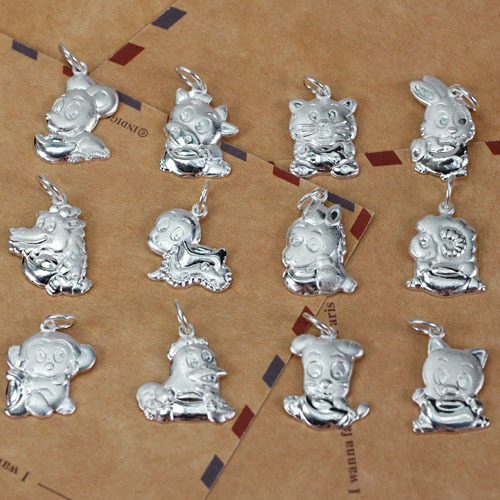 925纯银十二生肖银片吊坠 男女本命年属相银配件 项链手链手串