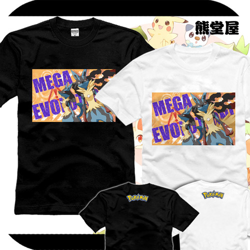 口袋妖怪XYmega进化百万进化超强mega路卡利欧上衣服短袖T恤