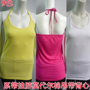 系绳挂脖莫代尔棉小吊带衫露背夏装高弹力修身女系脖吊带打底背心