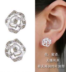 韩版饰品 银白闪钻绽梅耳钉/耳夹款 OL精选