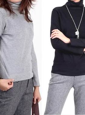 客衣都加肥加大码女装 胖装 2025纯棉打底衫百搭高领弹力T恤 E013