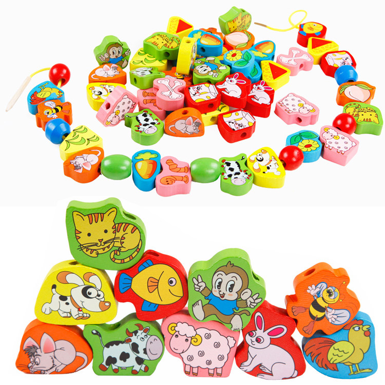 智力开发木制幼儿园儿童学生玩具大号儿童串珠宝宝穿线穿珠子