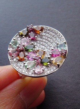 【寂寞五岁】春花烂漫 多彩碧玺镶银戒指