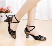 软底中跟摩登舞鞋 女式 豹纹夏天 跳舞鞋 子广场舞鞋 拉丁舞鞋 女舞蹈鞋