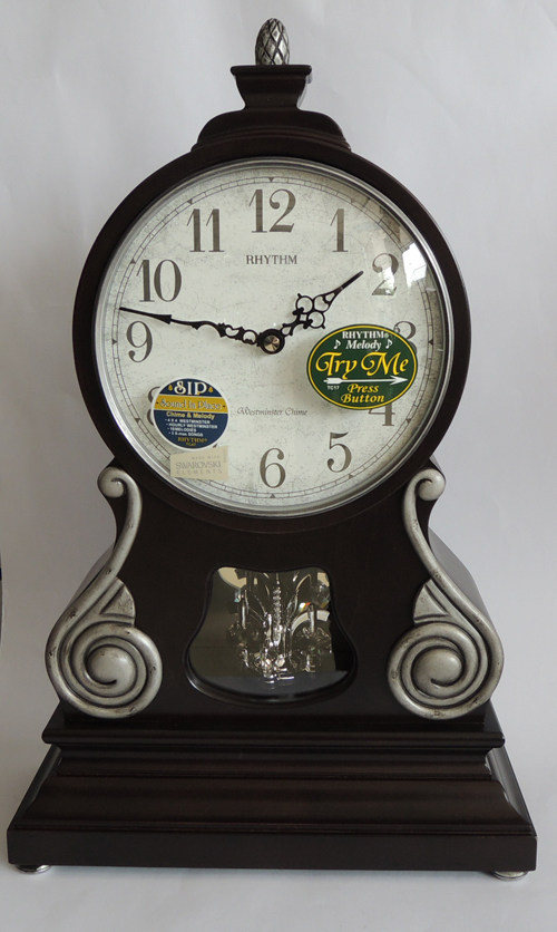 正品rhythm日本丽声钟表欧式客厅实木台钟整点报时复古座钟crh223