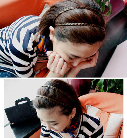 韩国饰品韩版时尚发饰发辫双层麻花辫子日韩新款编发假发发带发箍