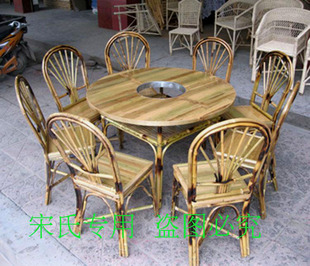 厂家!手工竹家具 餐桌椅 电池炉液化气火锅桌 饭店 农家桌椅特价